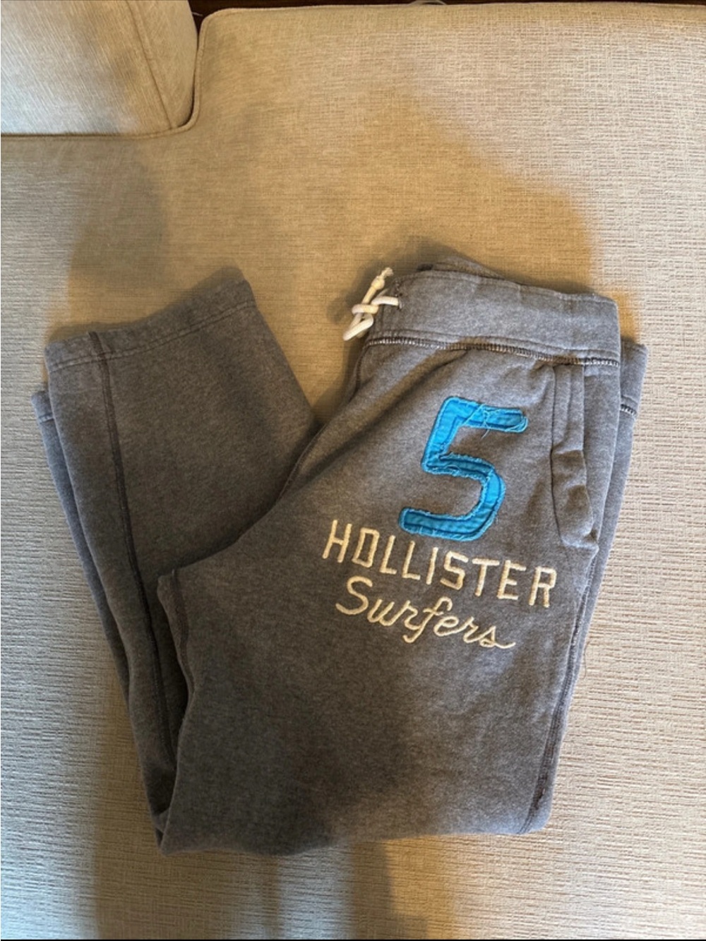 Hollister Gray Sweatpants with Blue '5' Graphic